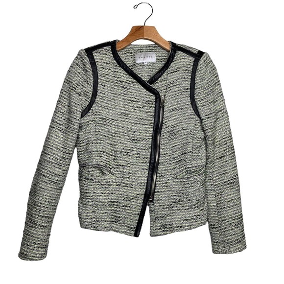 Sandro Paris Vertige Tweed Lamb Leather Motorcycle Jacket Size S EUR 36 - Picture 1 of 10